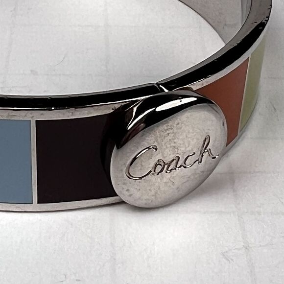 Coach Multi-Colored Hinge Bangle Push Button Clasp Enamel and Silver - Picture 2 of 11